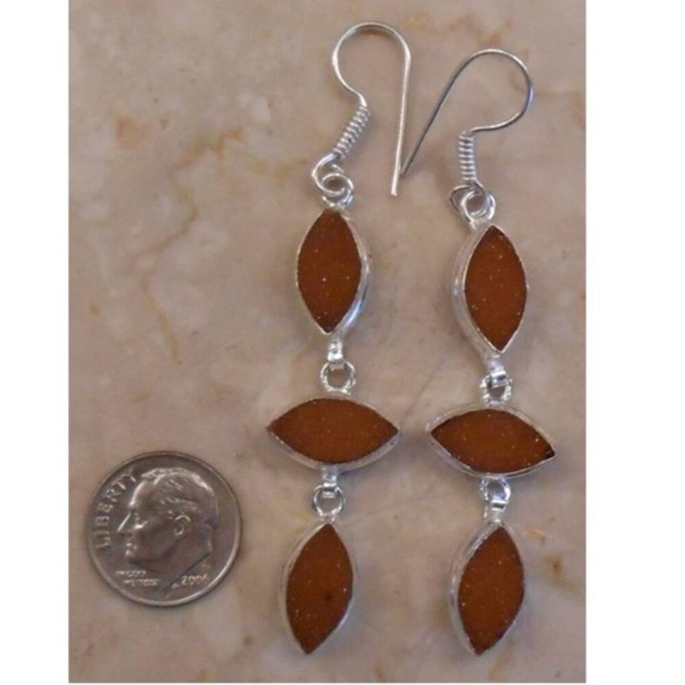 3" marquise shaped CITRINE drusy / druzy sterling silver earrings SJ926-01 - Picture 2 of 5